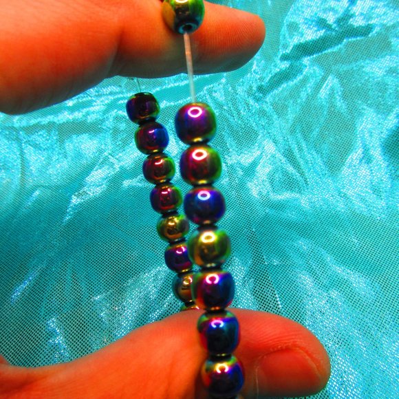 Rainbow Titanium Hematite 8mm Round 7" Stretchy Gemstone Bracelet - Picture 3 of 3